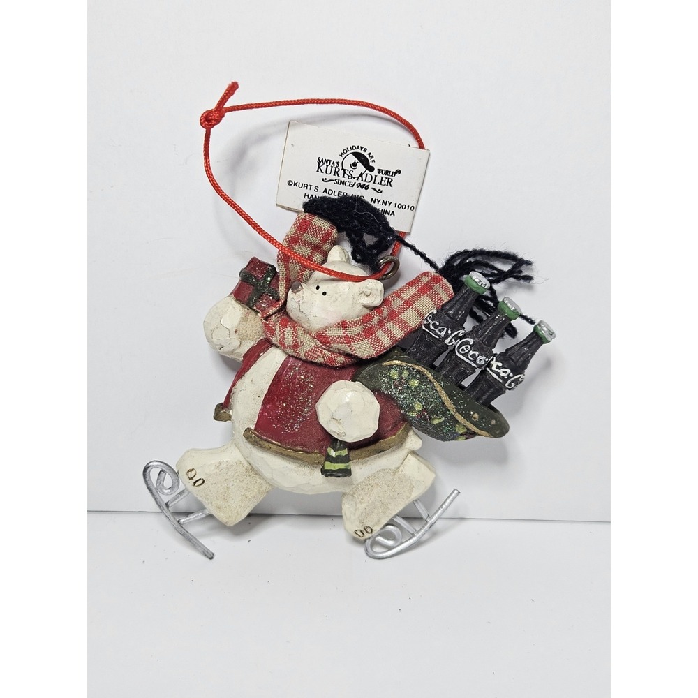 Vtg Kurt Adler Coca Cola Polar Bear Ice Skating Christmas Ornament Tag Rare